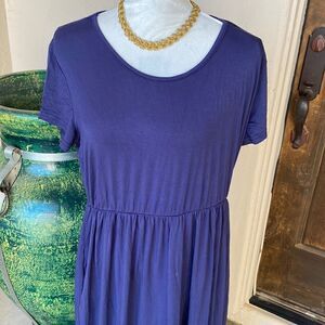 XXL blue maxi dress two side pockets elastic waist